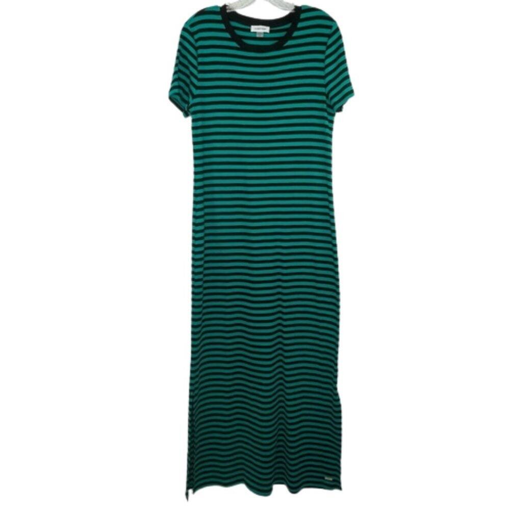 Calvin Klein green and black stripped maxi dress size Medium